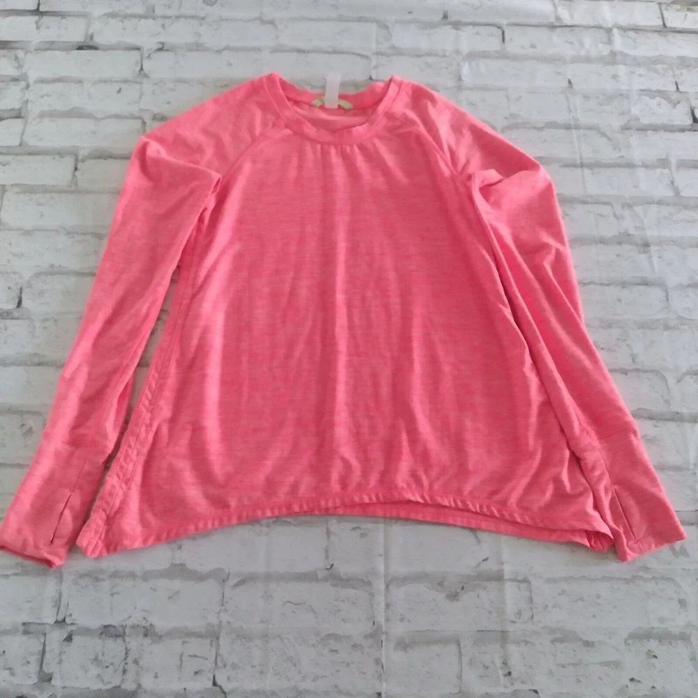 90 Degree by Reflex Top Girls M 10 Heathered Pink Neon Buttery Soft Thumb Holes